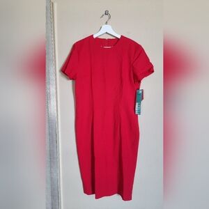Vintage NWT Leslie Fay Vibrant Red Midi Dress T Shirt Dress Essentials Elevated